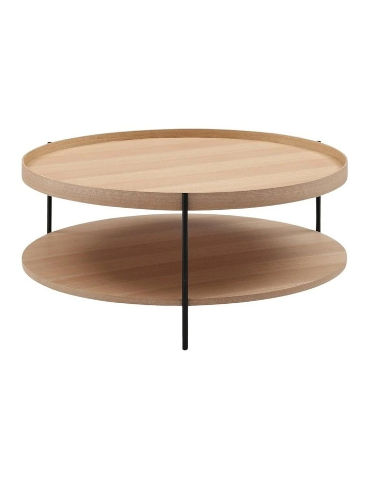 Cleo 90cm Round Coffee Table Natural Ash and Black image 2