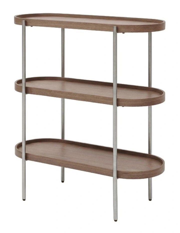 Cleo 3 Tier 90cm x 98cm Bookshelf Walnut & Brushed Stainless Steel image 1