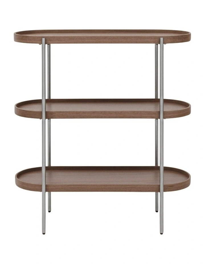 Cleo 3 Tier 90cm x 98cm Bookshelf Walnut & Brushed Stainless Steel image 2