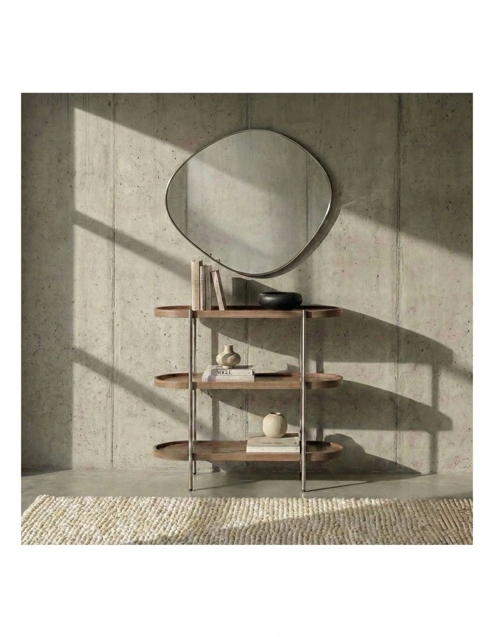 Cleo 3 Tier 90cm x 98cm Bookshelf Walnut & Brushed Stainless Steel image 3