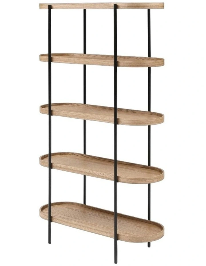 Cleo 5 Tier 165cm x 100cm Bookshelf Natural Ash & Black image 1