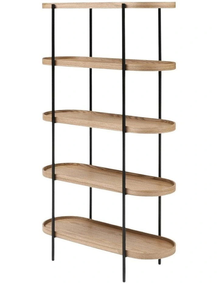 Cleo 5 Tier 165cm x 100cm Bookshelf Natural Ash & Black image 2