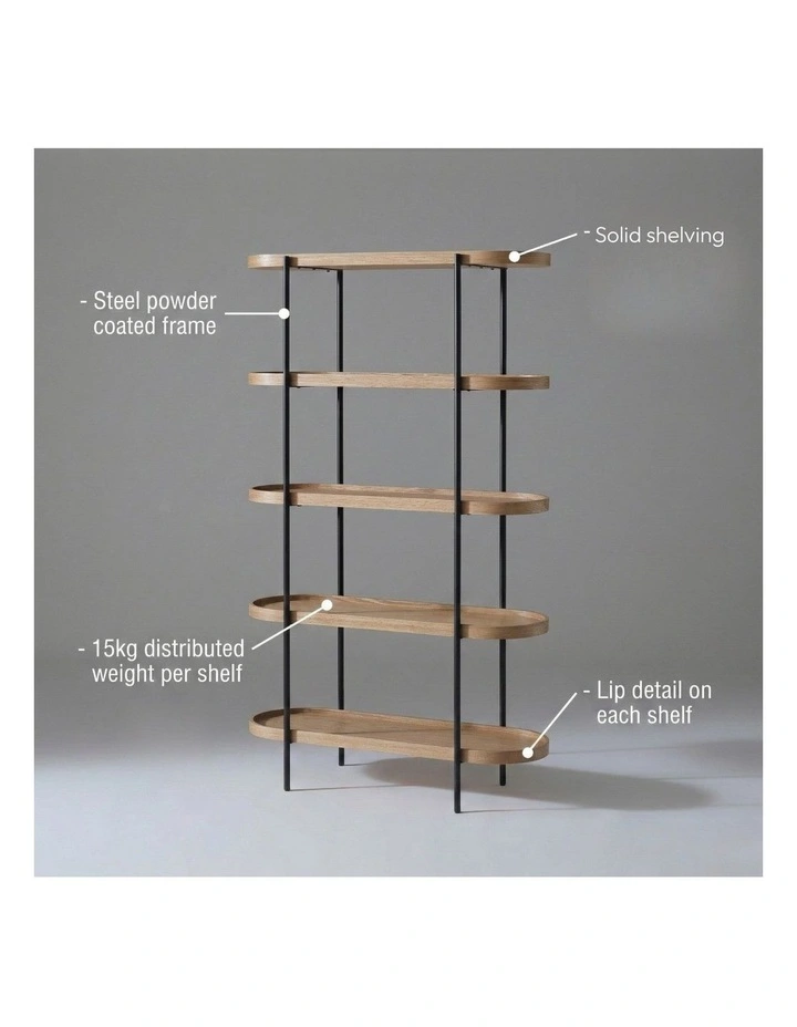 Cleo 5 Tier 165cm x 100cm Bookshelf Natural Ash & Black image 6
