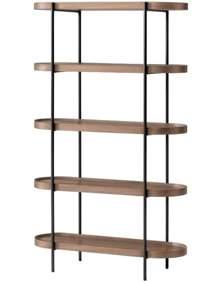 Cleo 5 Tier 165cm x 100cm Bookshelf Walnut & Black image 1