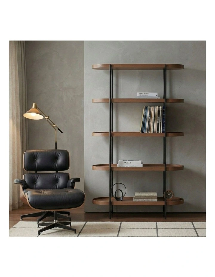 Cleo 5 Tier 165cm x 100cm Bookshelf Walnut & Black image 3