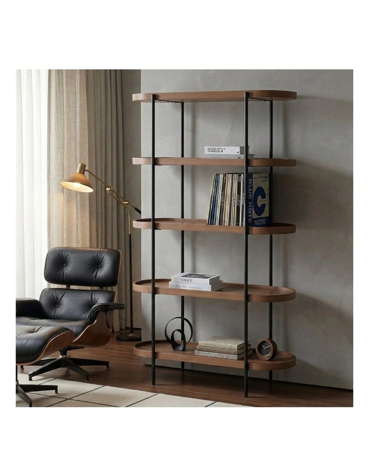 Cleo 5 Tier 165cm x 100cm Bookshelf Walnut & Black image 4