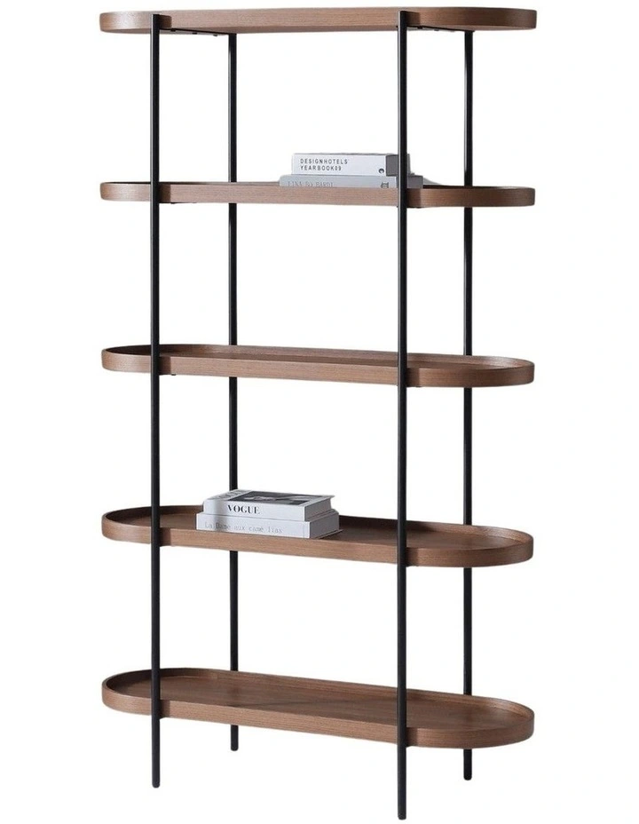 Cleo 5 Tier 165cm x 100cm Bookshelf Walnut & Black image 5