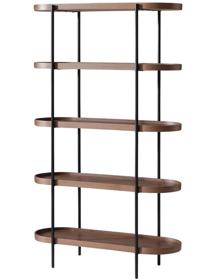 Cleo 5 Tier 165cm x 100cm Bookshelf Walnut & Black image 7