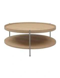 Cleo 90cm Round Coffee Table Natural Ash & Brushed Stainless Steel Legs