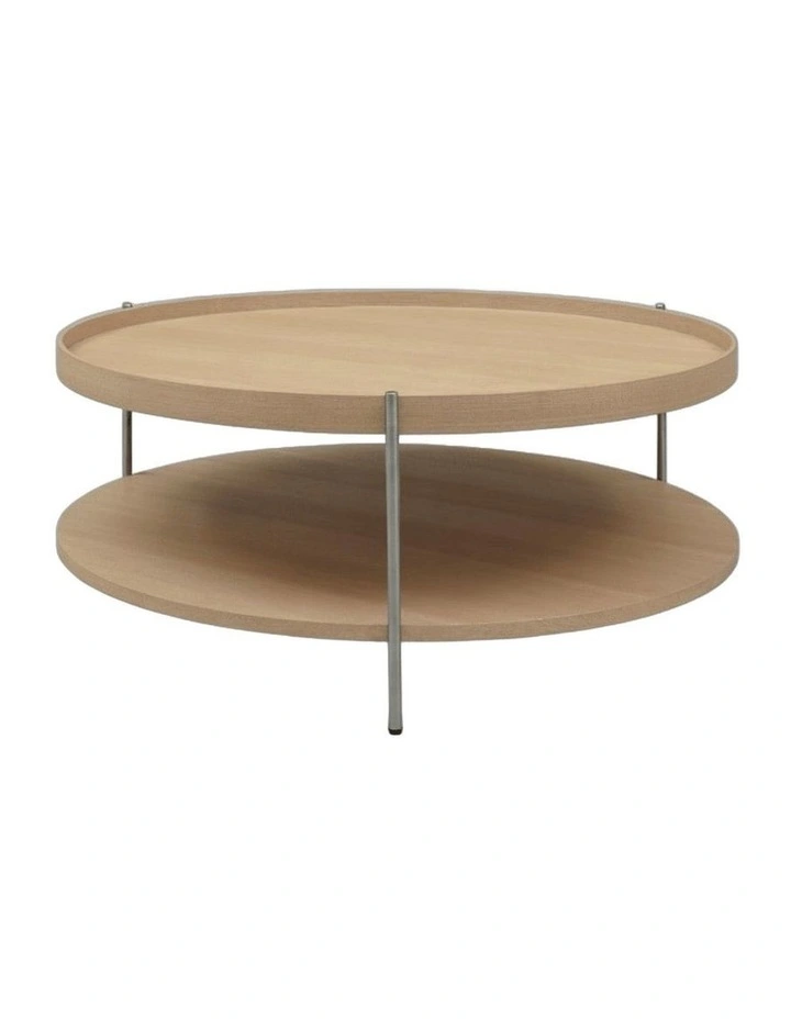 Cleo 90cm Round Coffee Table Natural Ash & Brushed Stainless Steel Legs image 1
