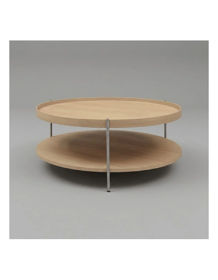 Cleo 90cm Round Coffee Table Natural Ash & Brushed Stainless Steel Legs image 2