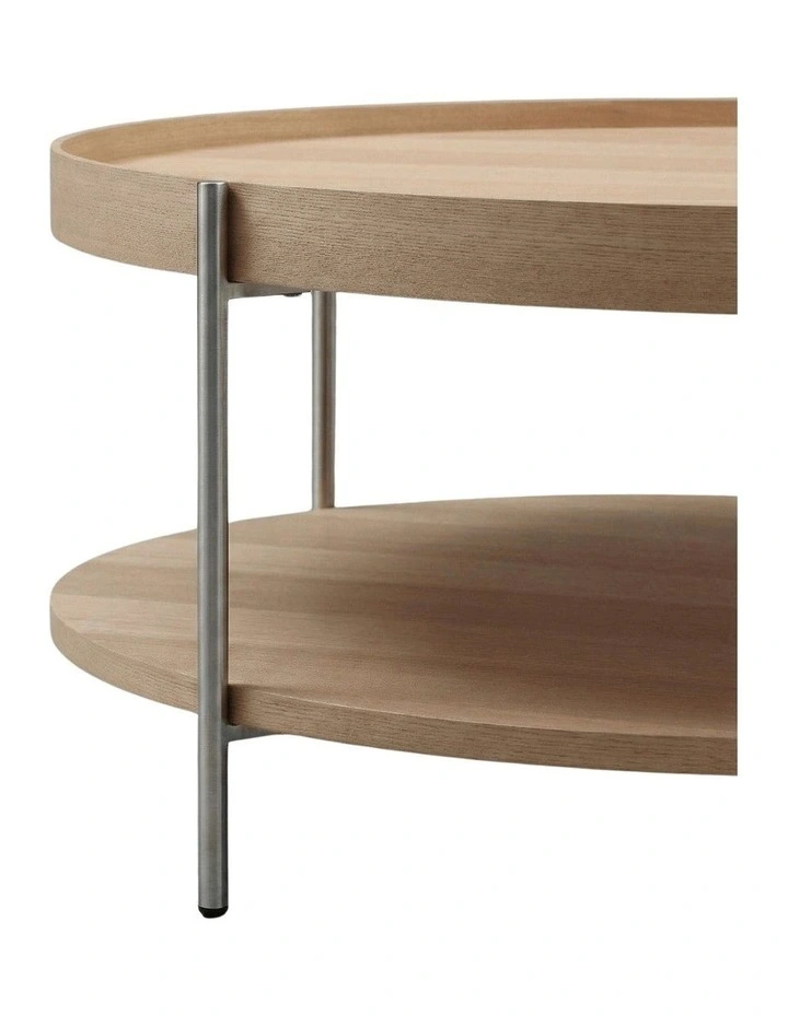 Cleo 90cm Round Coffee Table Natural Ash & Brushed Stainless Steel Legs image 4