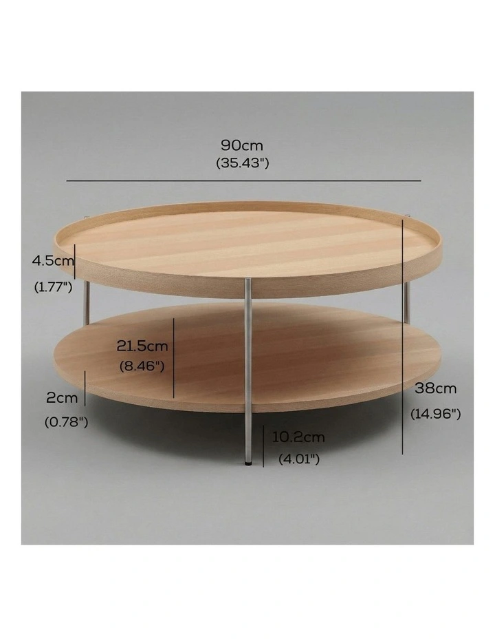 Cleo 90cm Round Coffee Table Natural Ash & Brushed Stainless Steel Legs image 6