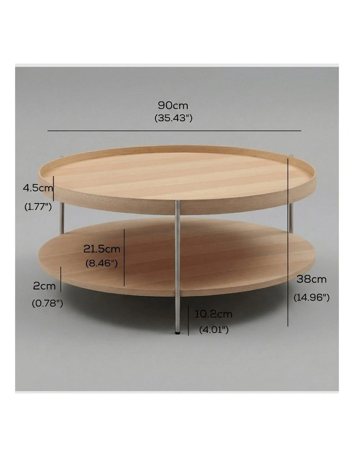 Cleo 90cm Round Coffee Table Natural Ash & Brushed Stainless Steel Legs image 7