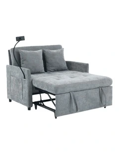 Chenille Sleeper Loveseat with Phone Holder, 3 in 1 Convertible Sofa Bed with Side Pockets