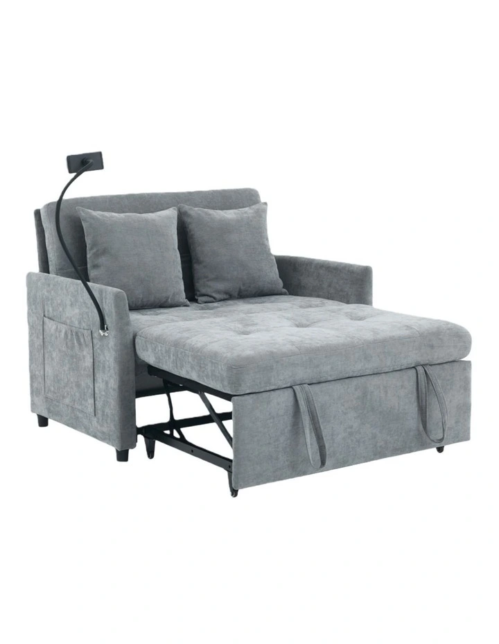 Chenille Sleeper Loveseat with Phone Holder, 3 in 1 Convertible Sofa Bed with Side Pockets image 1