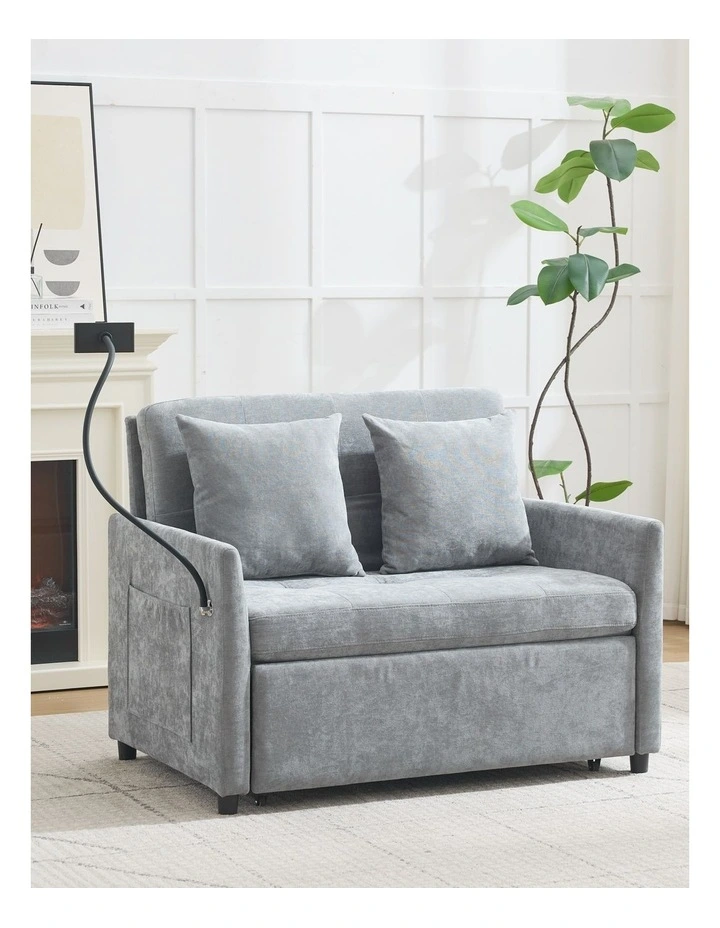 Chenille Sleeper Loveseat with Phone Holder, 3 in 1 Convertible Sofa Bed with Side Pockets image 2