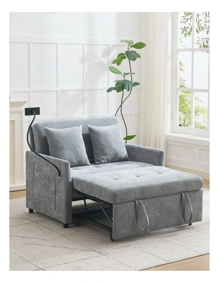 Chenille Sleeper Loveseat with Phone Holder, 3 in 1 Convertible Sofa Bed with Side Pockets image 3