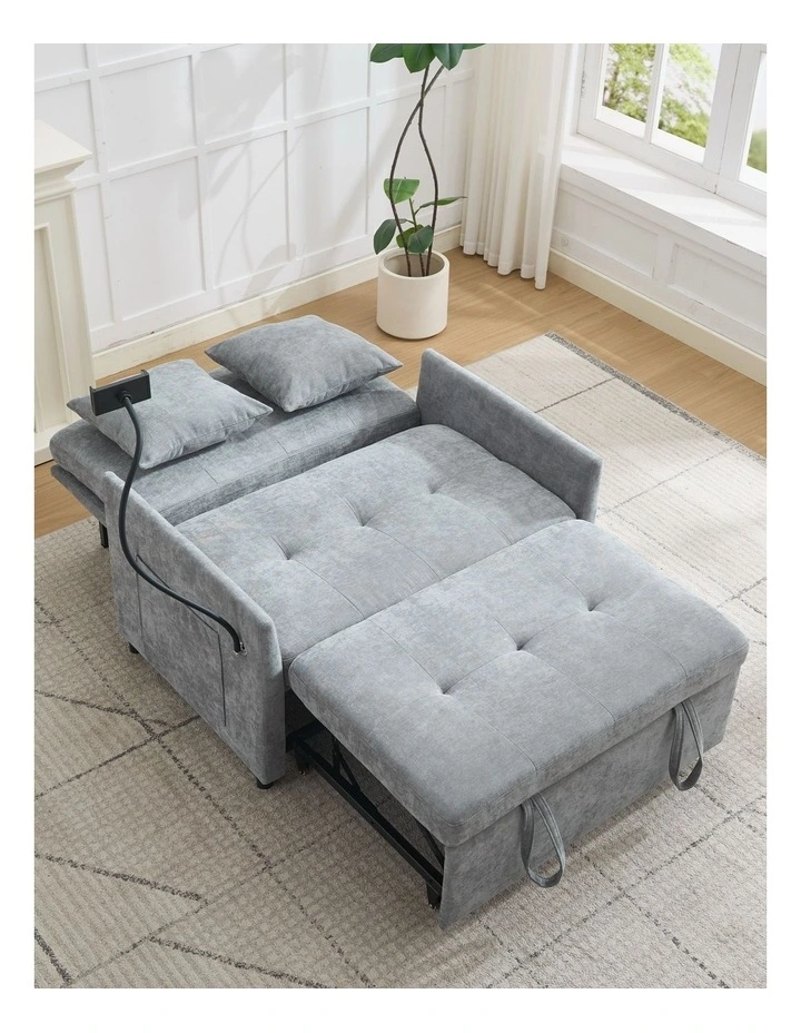 Chenille Sleeper Loveseat with Phone Holder, 3 in 1 Convertible Sofa Bed with Side Pockets image 4