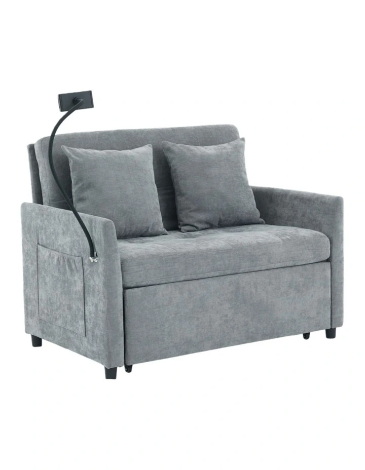Chenille Sleeper Loveseat with Phone Holder, 3 in 1 Convertible Sofa Bed with Side Pockets image 6