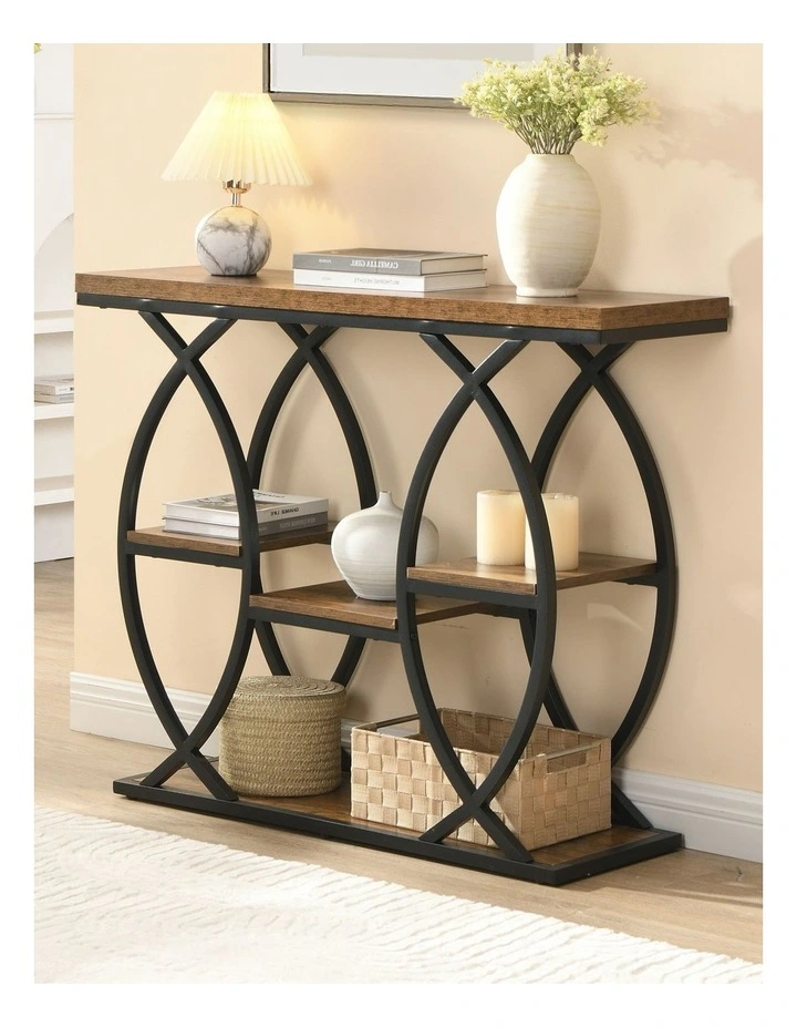 100CM Console Table, Industrial 4-Tier Sofa Table Entryway Table with Storage Shelves image 3