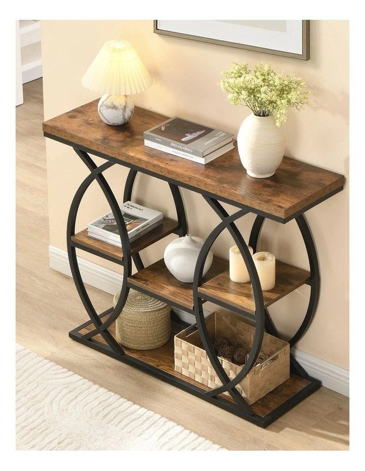 100CM Console Table, Industrial 4-Tier Sofa Table Entryway Table with Storage Shelves image 4