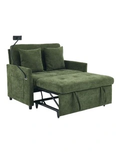 Chenille Sleeper Loveseat with Phone Holder, 3 in 1 Convertible Sofa Bed with Side Pockets