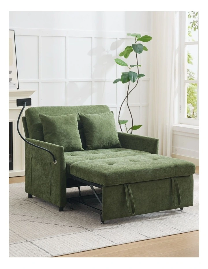 Chenille Sleeper Loveseat with Phone Holder, 3 in 1 Convertible Sofa Bed with Side Pockets image 3