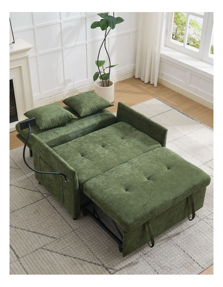 Chenille Sleeper Loveseat with Phone Holder, 3 in 1 Convertible Sofa Bed with Side Pockets image 4