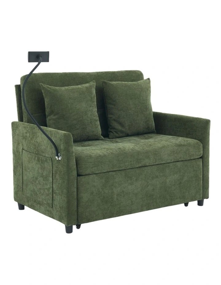 Chenille Sleeper Loveseat with Phone Holder, 3 in 1 Convertible Sofa Bed with Side Pockets image 5