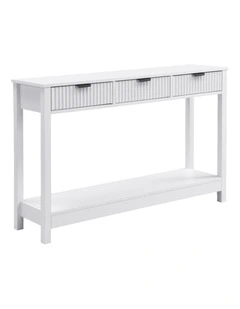 Fluted Console Table with 3 Wooden Drawers, Modern 120cm Entryway Table with Storage Shelf