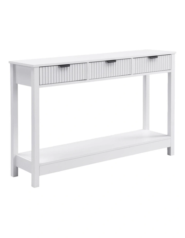 Fluted Console Table with 3 Wooden Drawers, Modern 120cm Entryway Table with Storage Shelf image 1