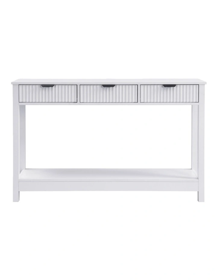 Fluted Console Table with 3 Wooden Drawers, Modern 120cm Entryway Table with Storage Shelf image 4