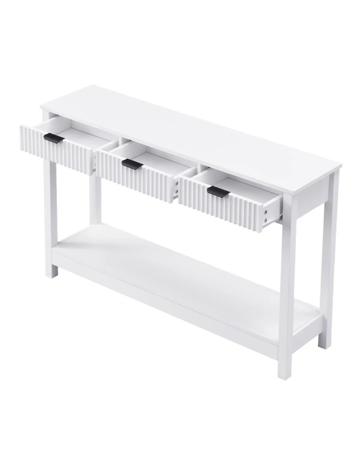 Fluted Console Table with 3 Wooden Drawers, Modern 120cm Entryway Table with Storage Shelf image 5