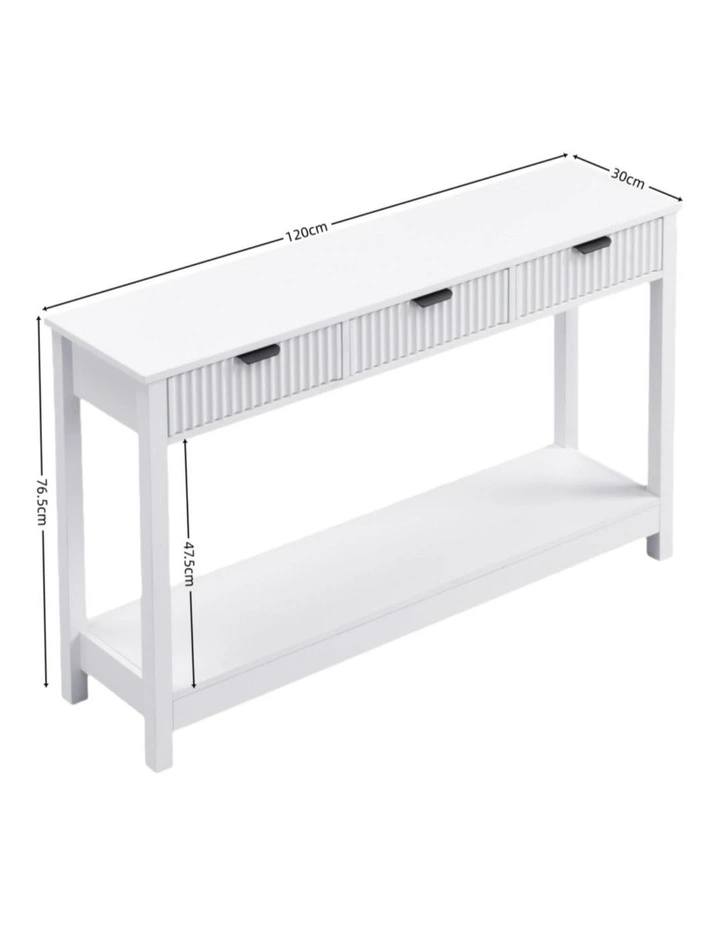 Fluted Console Table with 3 Wooden Drawers, Modern 120cm Entryway Table with Storage Shelf image 6