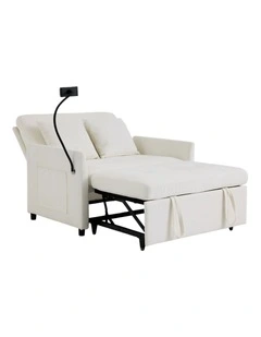 Chenille Sleeper Loveseat with Phone Holder, 3 in 1 Convertible Sofa Bed with Side Pockets