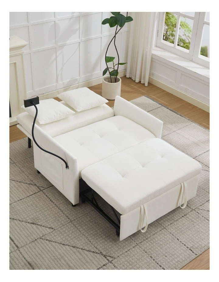 Chenille Sleeper Loveseat with Phone Holder, 3 in 1 Convertible Sofa Bed with Side Pockets image 2