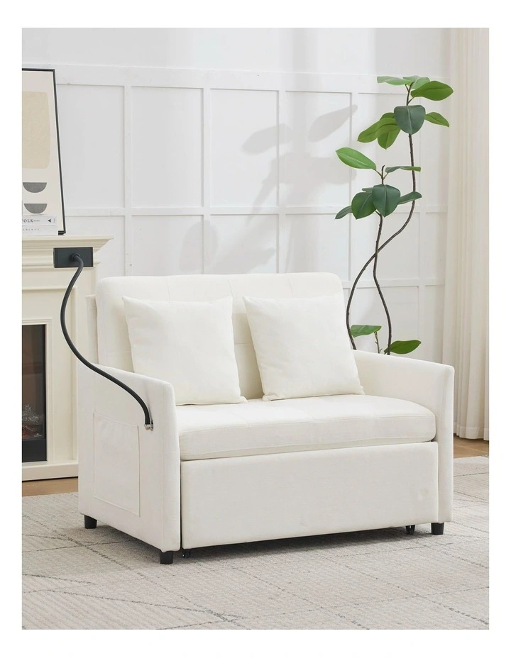 Chenille Sleeper Loveseat with Phone Holder, 3 in 1 Convertible Sofa Bed with Side Pockets image 3
