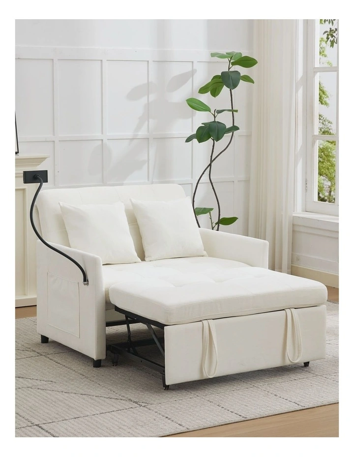 Chenille Sleeper Loveseat with Phone Holder, 3 in 1 Convertible Sofa Bed with Side Pockets image 4