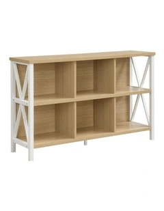 6 Cube Storage Organizer with Shelf, Long Wood and Metal Cubby Bookcase and Consle Table