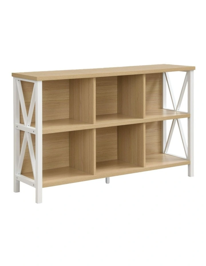 6 Cube Storage Organizer with Shelf, Long Wood and Metal Cubby Bookcase and Consle Table image 1