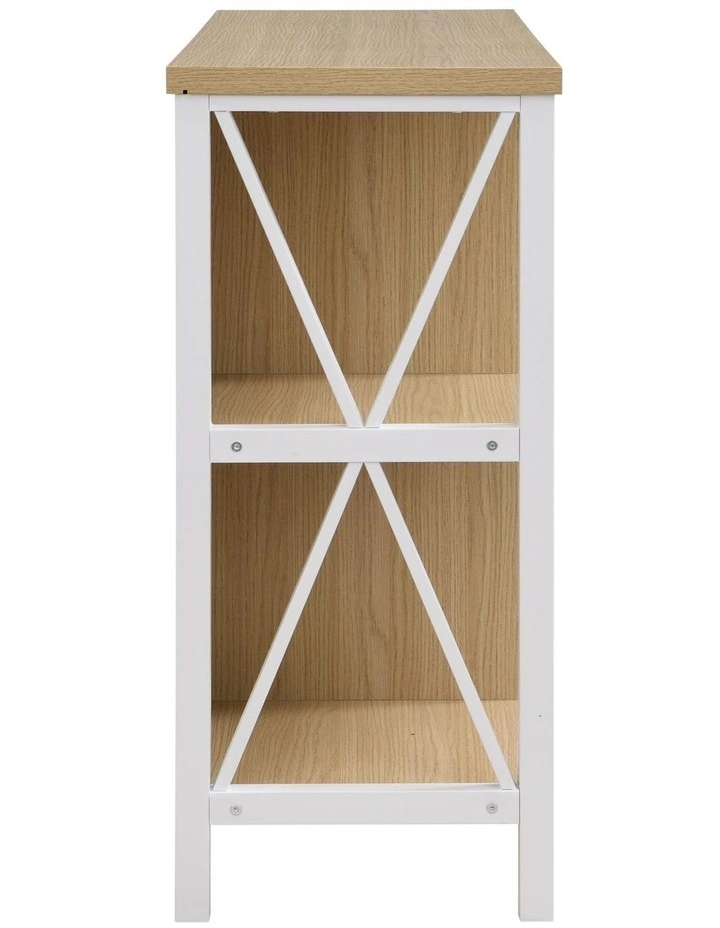 6 Cube Storage Organizer with Shelf, Long Wood and Metal Cubby Bookcase and Consle Table image 5