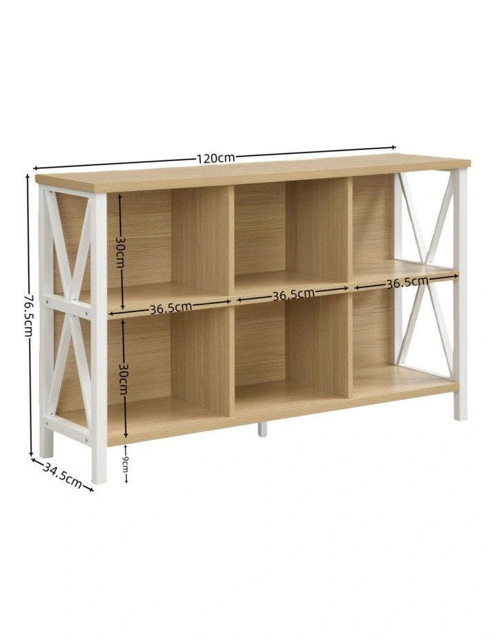 6 Cube Storage Organizer with Shelf, Long Wood and Metal Cubby Bookcase and Consle Table image 7