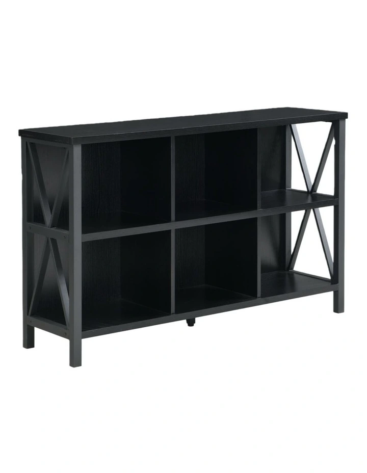 6 Cube Storage Organizer with Shelf, Long Wood and Metal Cubby Bookcase and Consle Table image 1