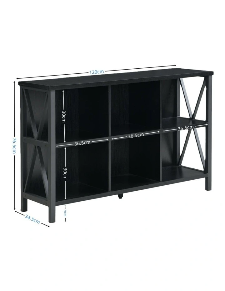 6 Cube Storage Organizer with Shelf, Long Wood and Metal Cubby Bookcase and Consle Table image 7