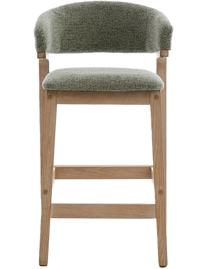 Counter Height Wooden Bar Stools Set of 2, Fabric Upholstered Kitchen Island Stools, Green image 3