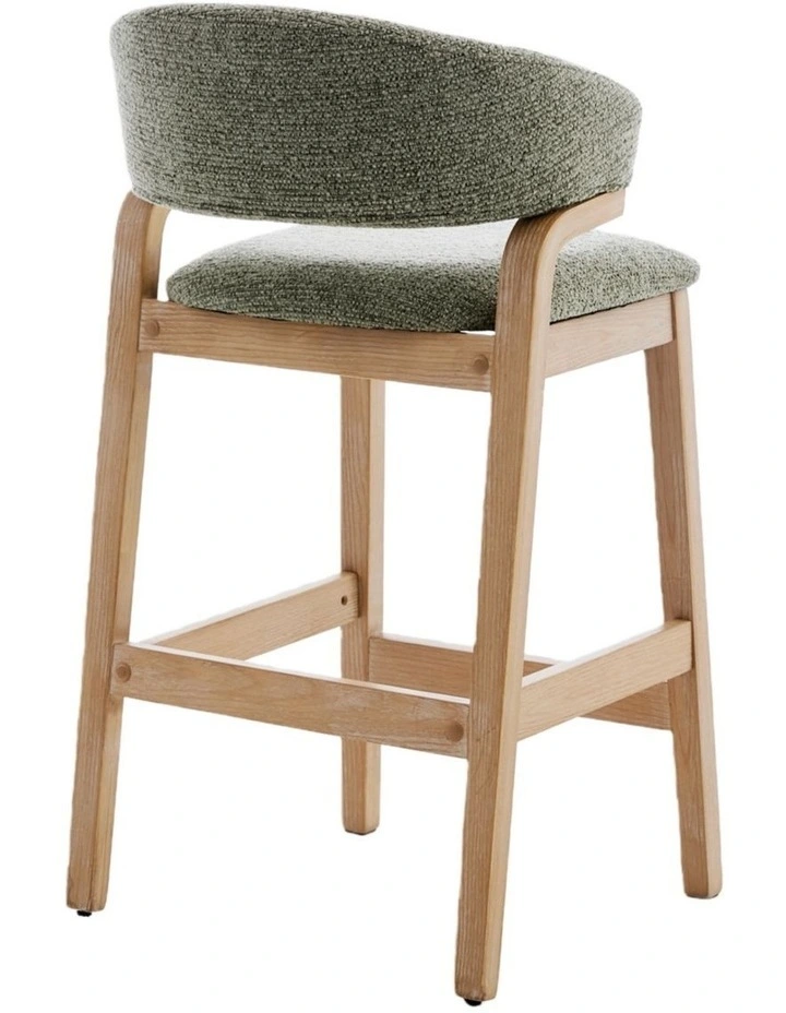 Counter Height Wooden Bar Stools Set of 2, Fabric Upholstered Kitchen Island Stools, Green image 4