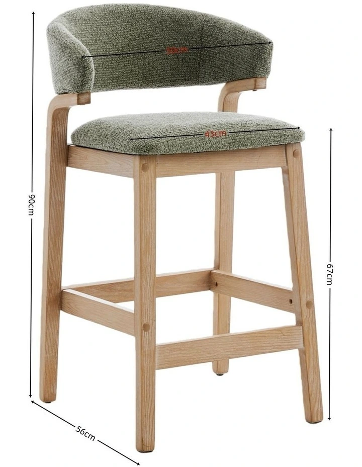 Counter Height Wooden Bar Stools Set of 2, Fabric Upholstered Kitchen Island Stools, Green image 7