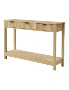 Fluted Console Table with 3 Wooden Drawers, Modern 120cm Entryway Table with Storage Shelf