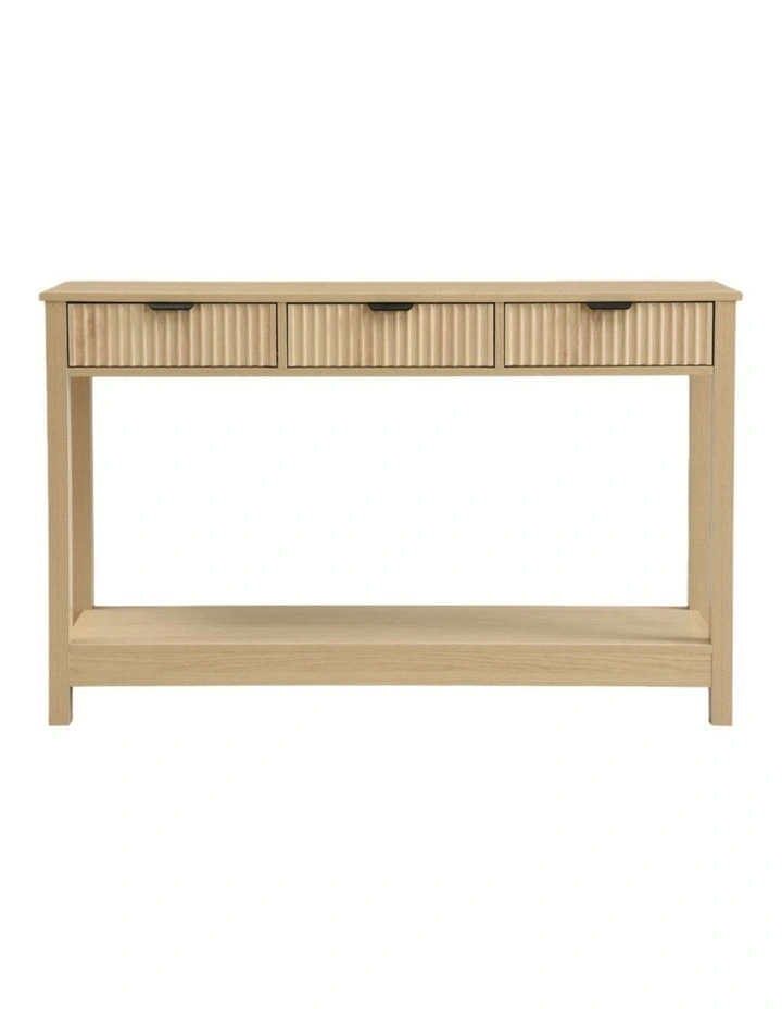 Fluted Console Table with 3 Wooden Drawers, Modern 120cm Entryway Table with Storage Shelf image 4